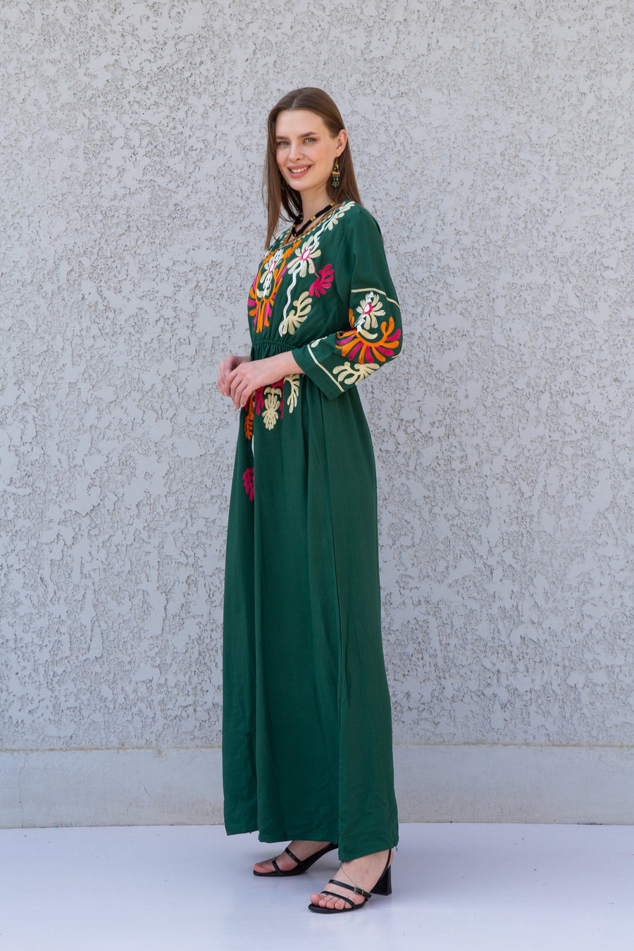 Greeh colorful embroidered cotton Caftan, caftan Kaftan maxi dress, embroidered Caftan dress, Caftan maxi dress, Caftans for women, Caftans