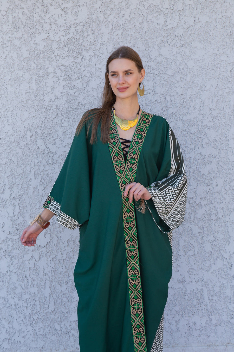 Green Elegant Egyptian Cotton Abaya, Summer Abaya, Cardigans, Boho Kimono, Women's Duster, Boho Cardigan, Duster, Cardigan
