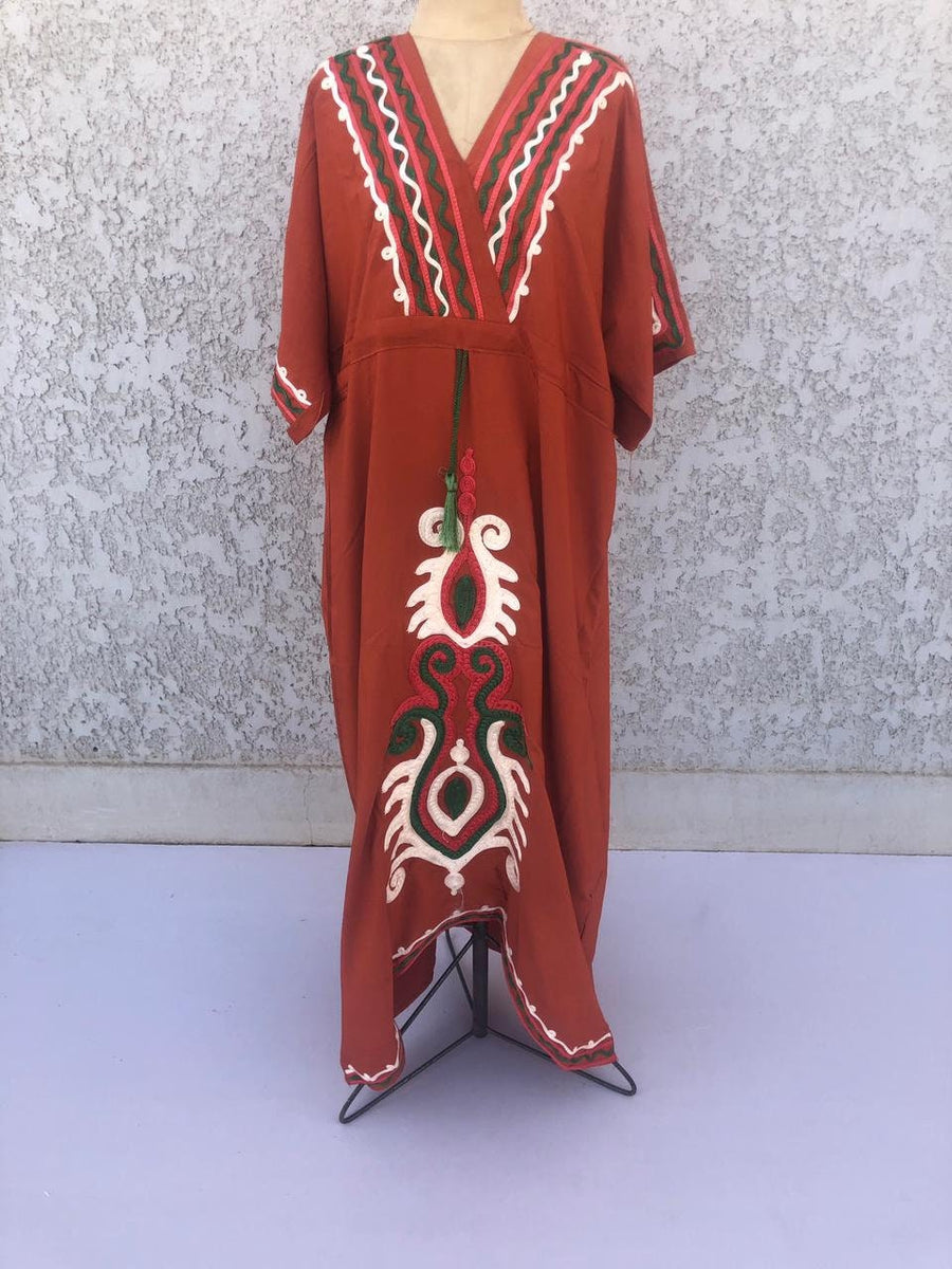 Orange Plus size kaftan dress, cotton Kaftan dress, Unique embroidered kaftan, women kaftans, caftans for women, caftans, summer kaftans