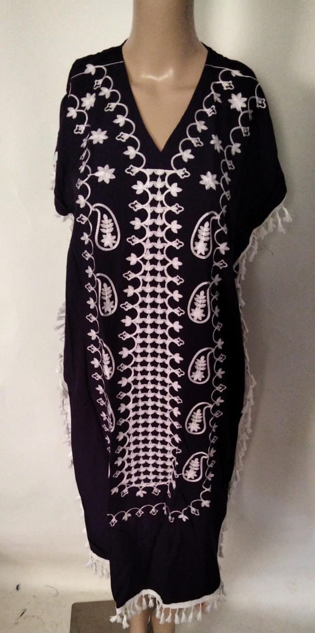 Black Tunic cotton kaftan dress, Bohemian embroidery tunic dress, embroidered tunic kaftan, Egyptian cotton. Summer, casual, home dress